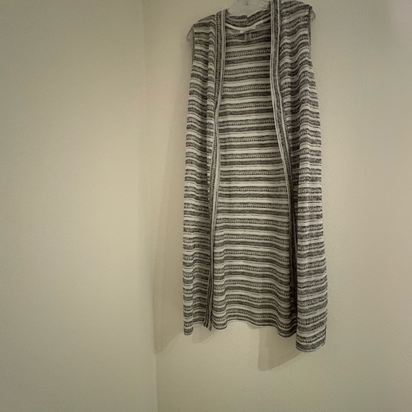 Calvin Klein Womens Open Front Cardigan Size XL Gray Striped Sleeveless Duster - Picture 4 of 6